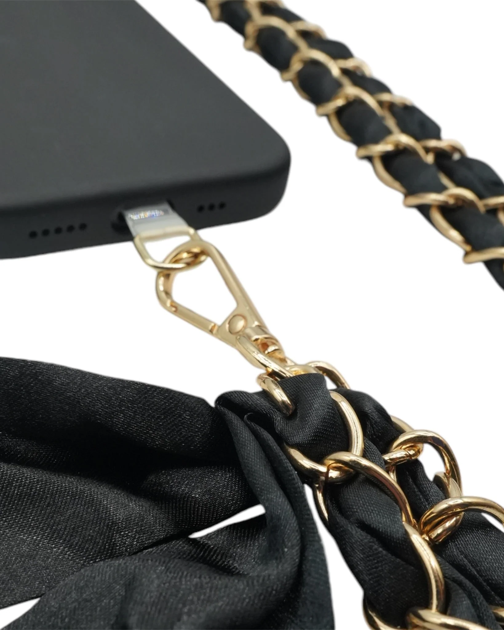 Black Satin Sash Crossbody Phone Chain - Image 3