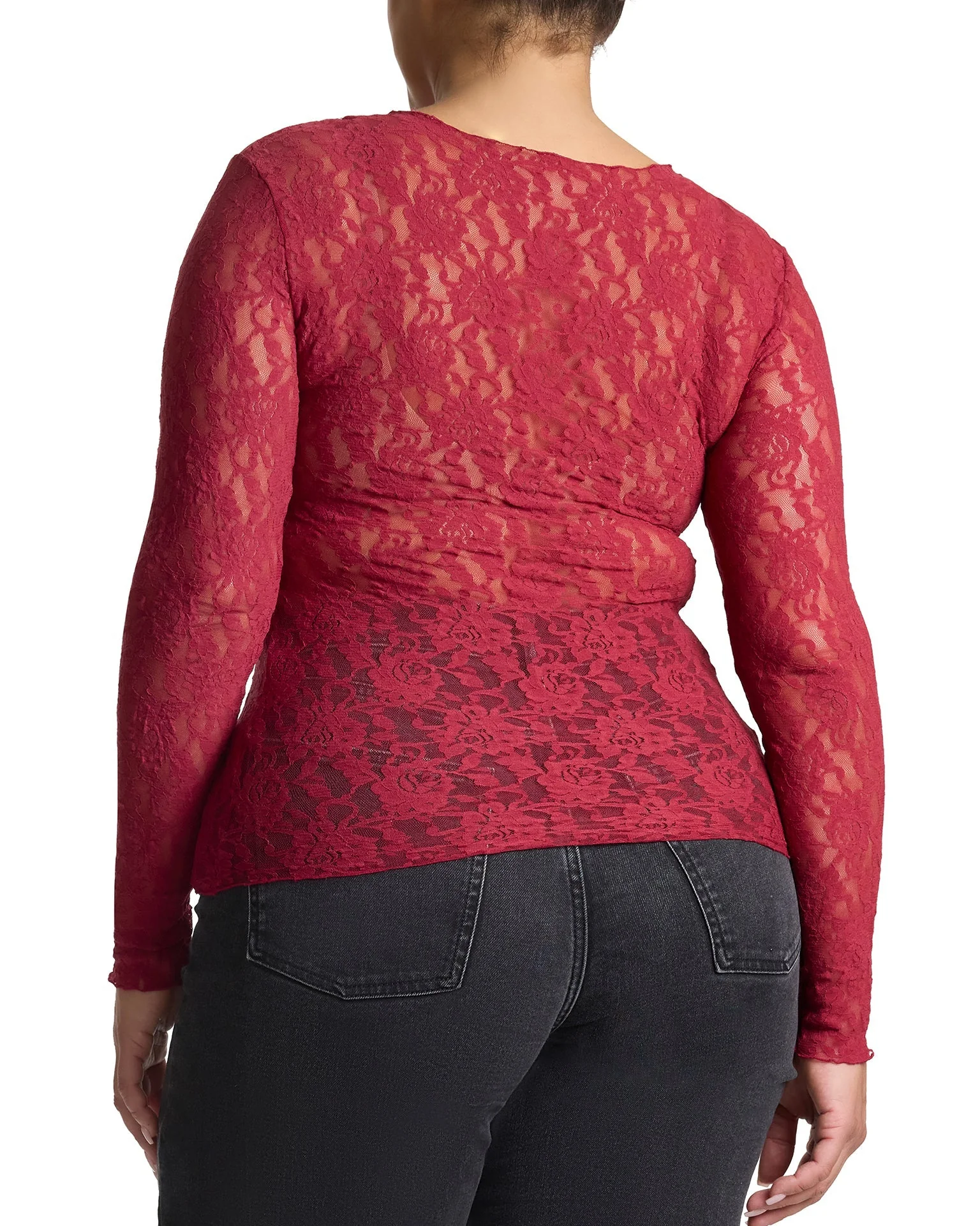 Plus Size Signature Lace® Long Sleeve Top Wild Berries Red - Image 3