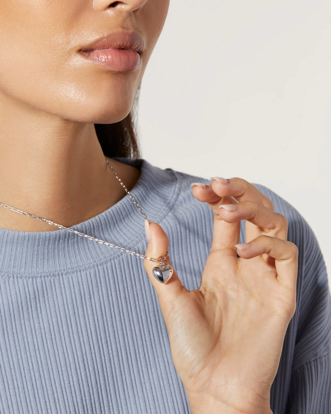 Puffed Heart Necklace - Lev Silver - Image 3