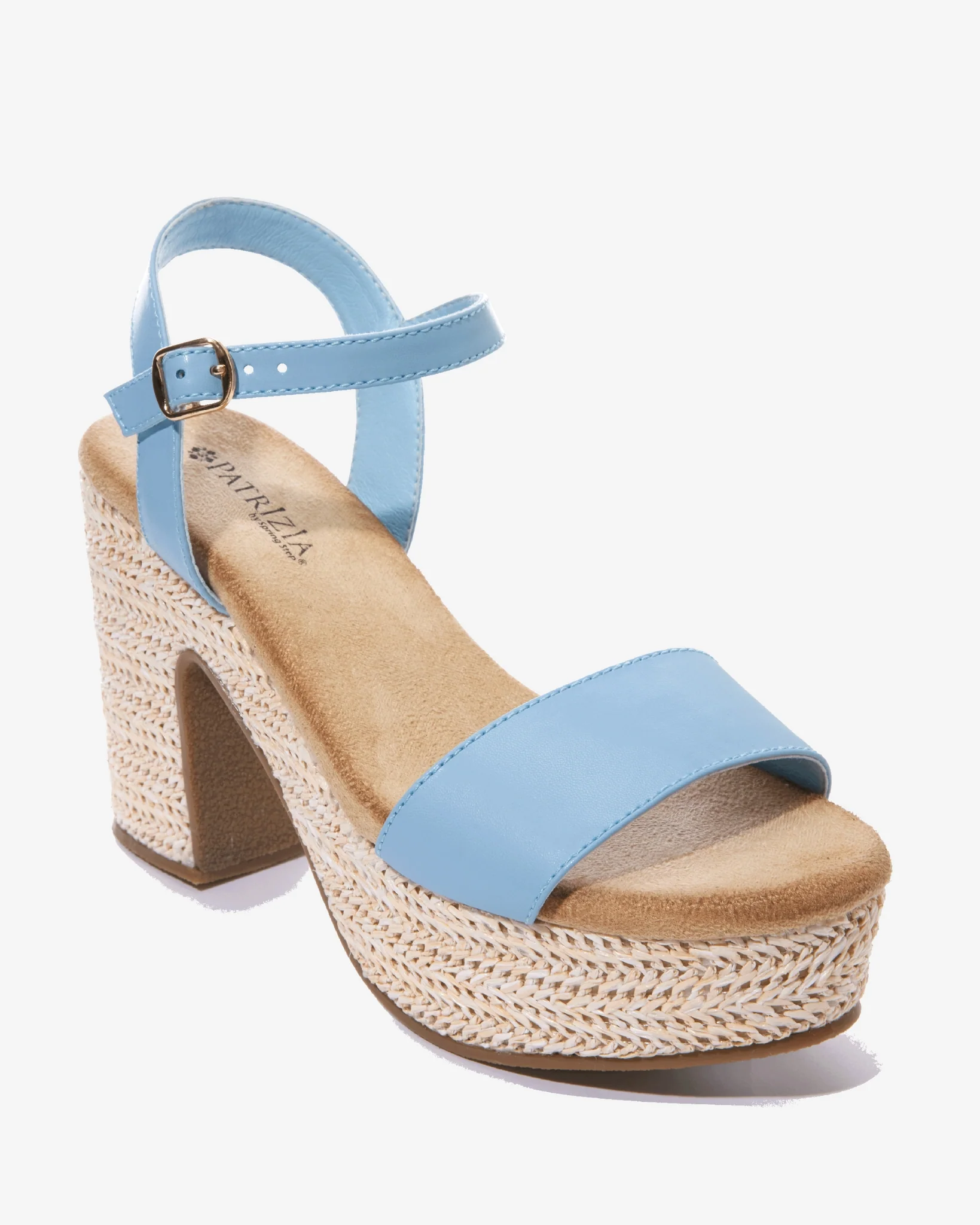 Raffia Platform Ankle Strap Heel Blue