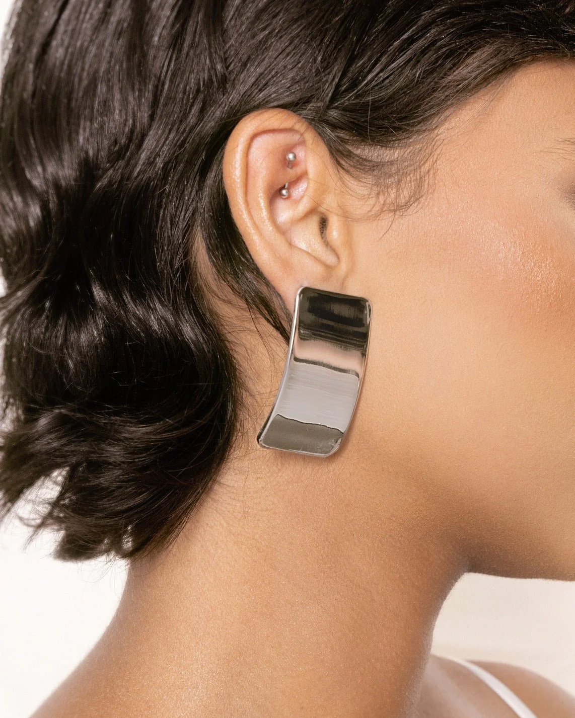 Rectangle Metal Stud Earrings - Image 4