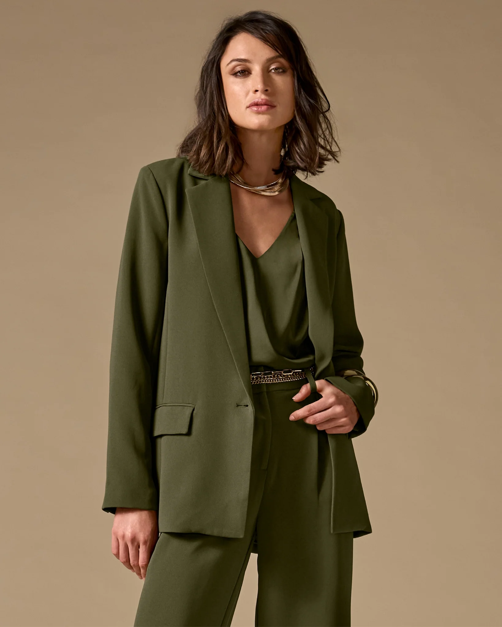 Relaxed Single Button Blazer Olive