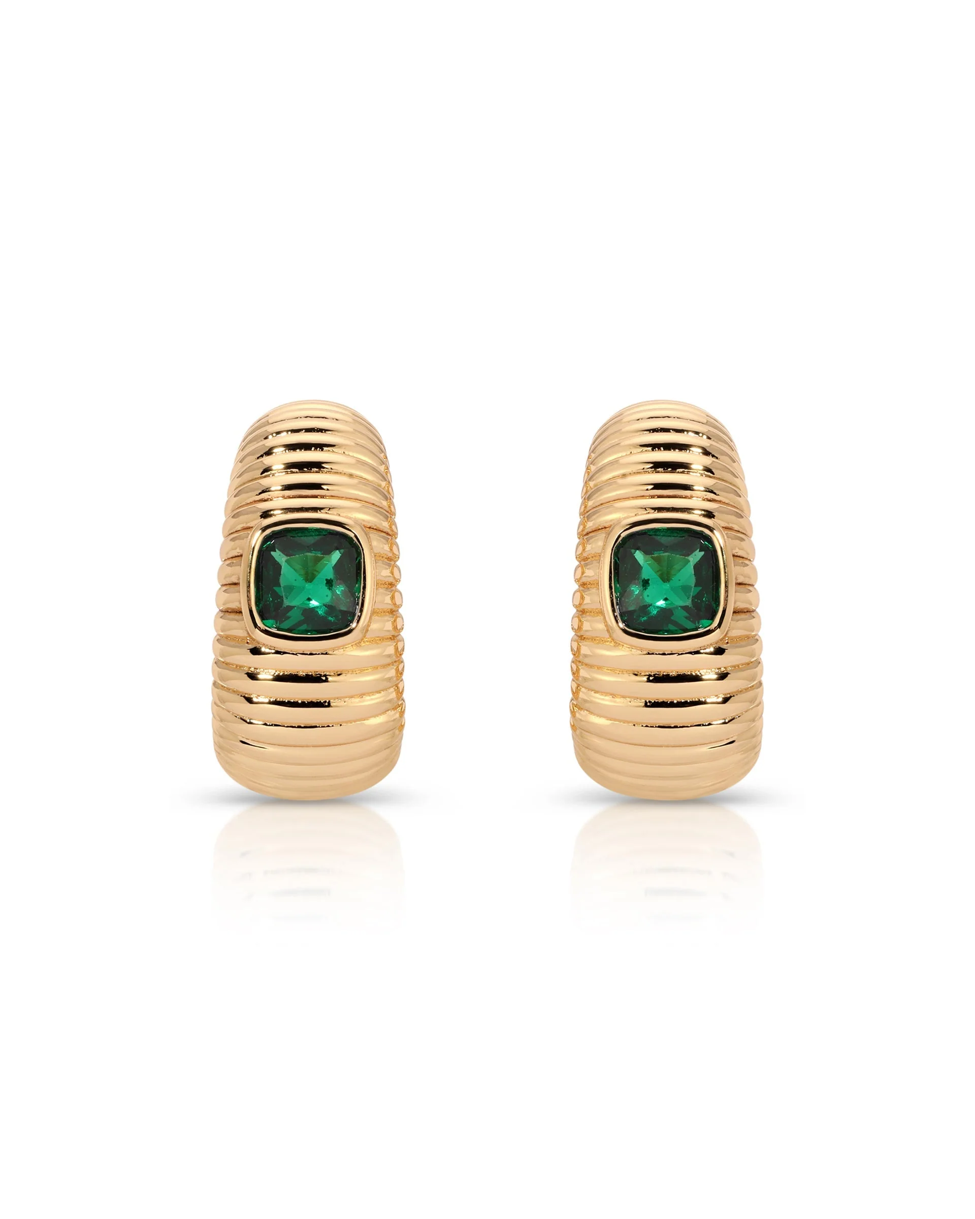 Ribbed Emerald Medium Hoops - Image 3