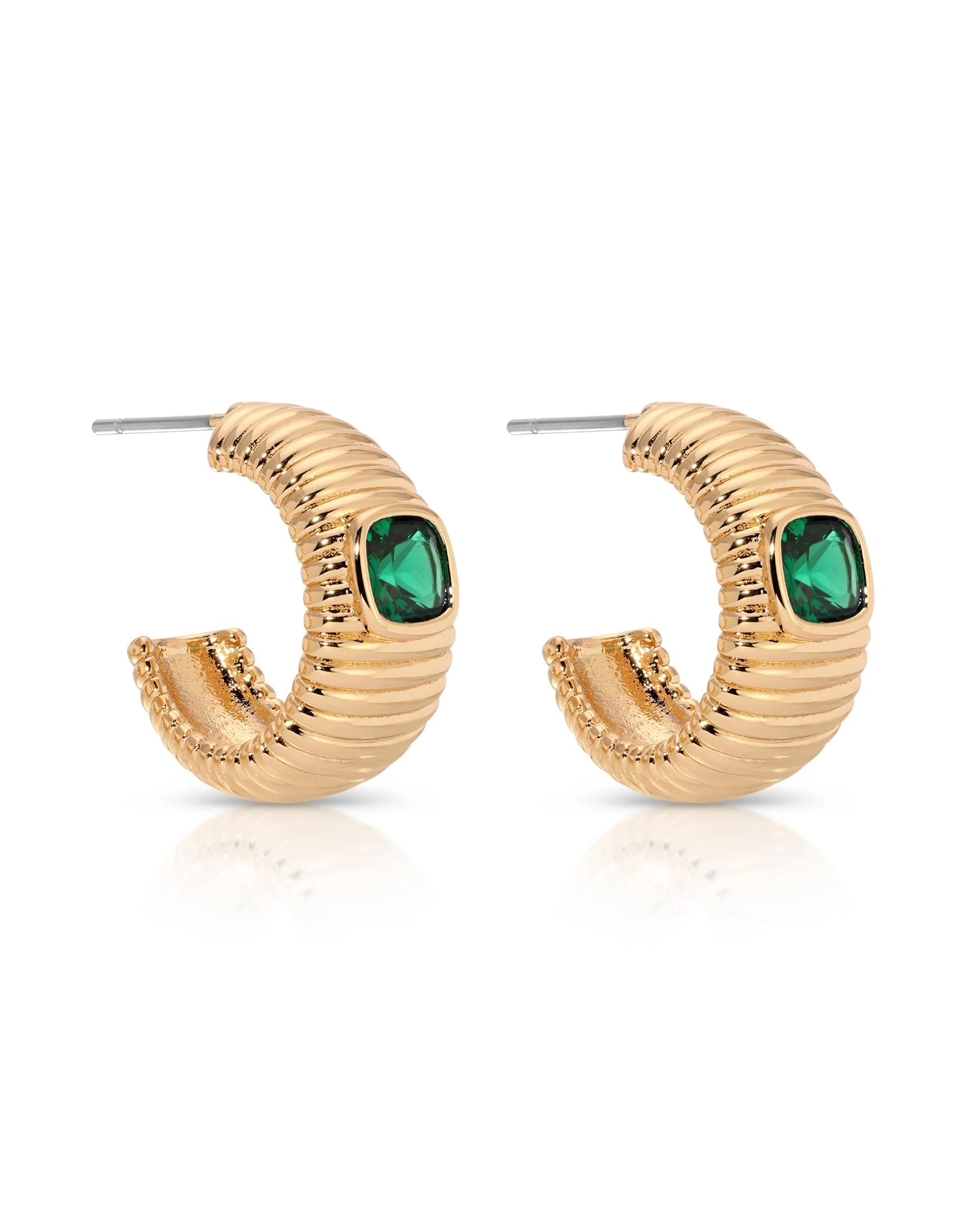 Ribbed Emerald Medium Hoops - Image 5