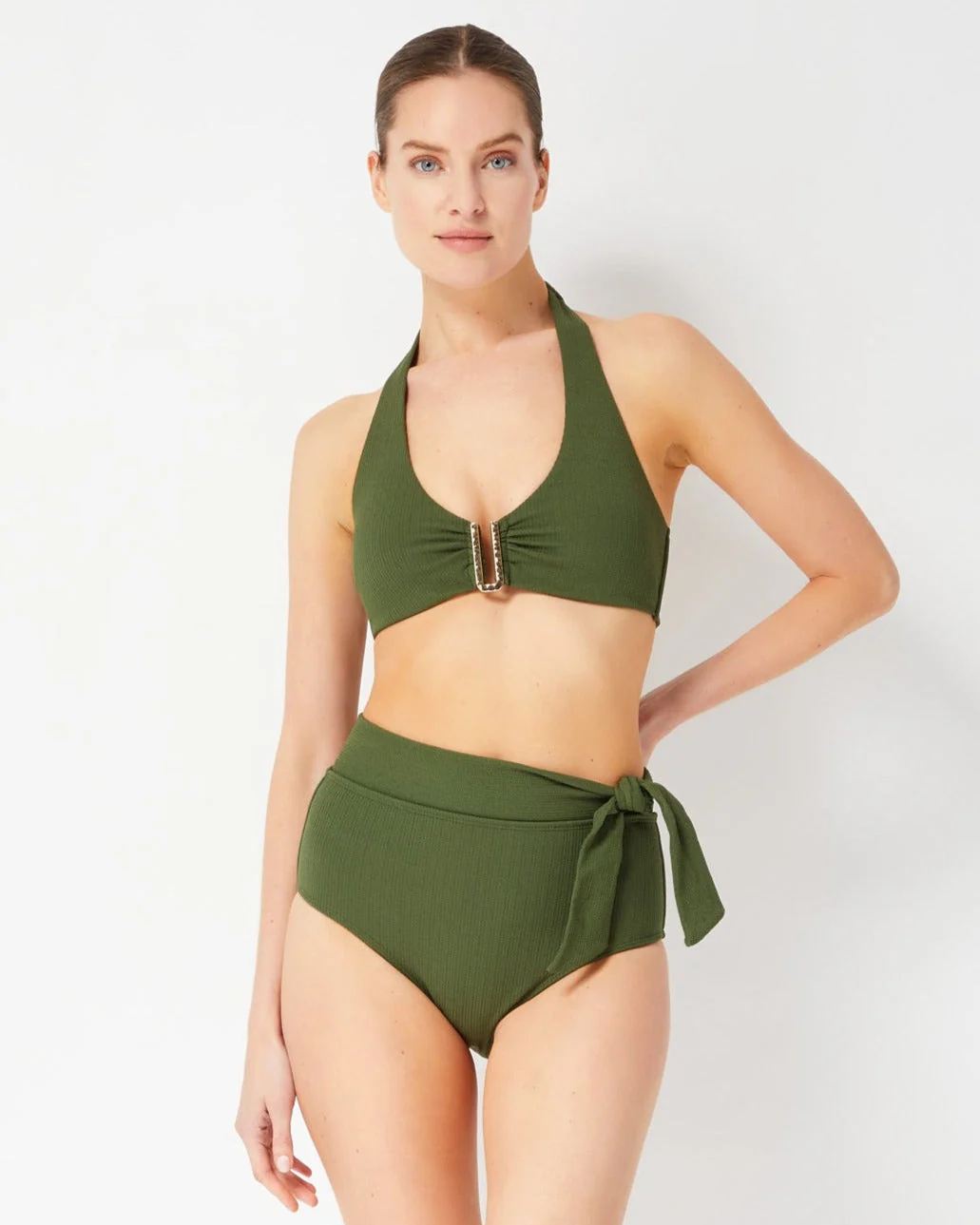 Side Tie High Waist Bottom Olive Texture - Image 7