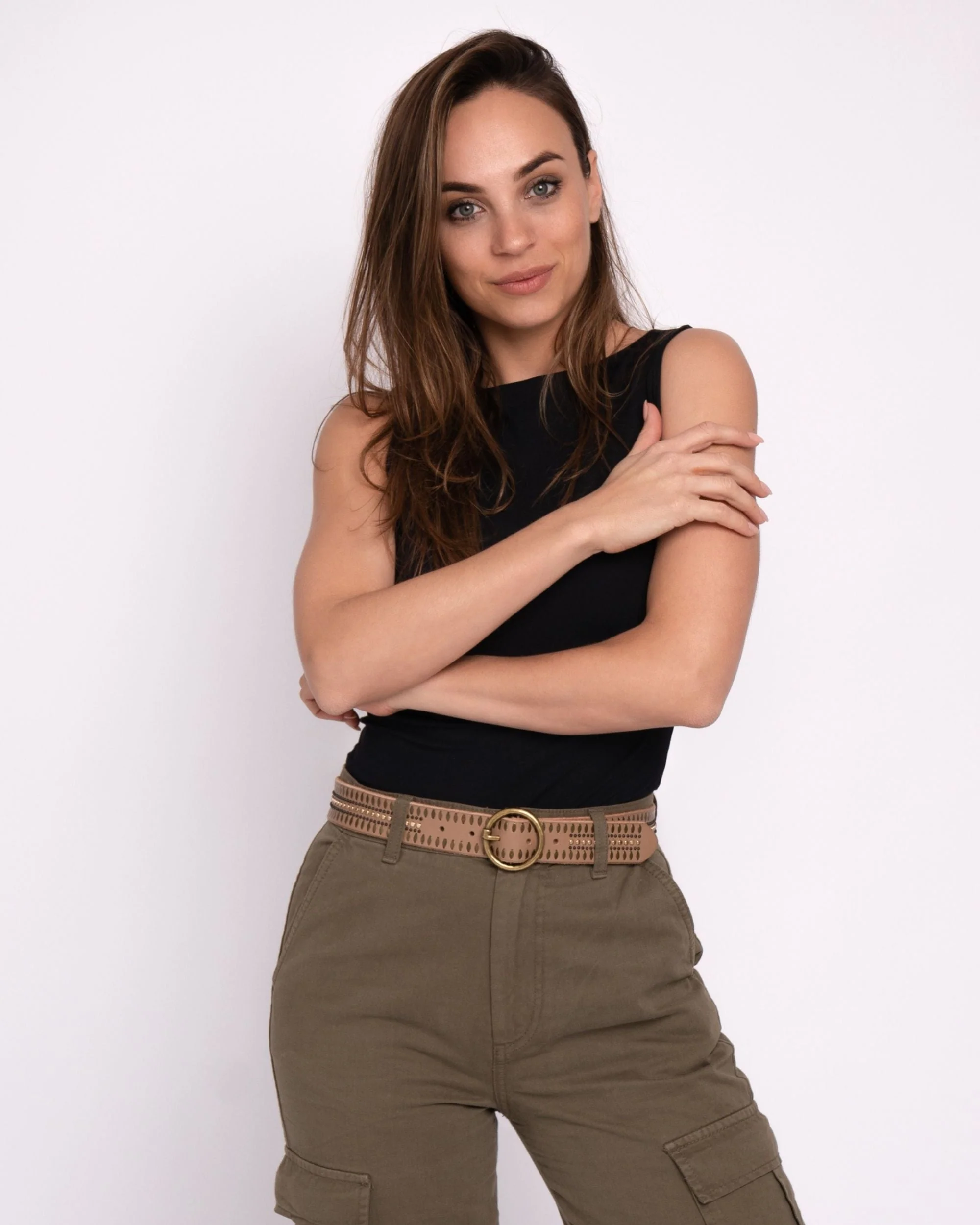 Soraya | Studded Leather Belt with Gold Round Buckle - Image 14