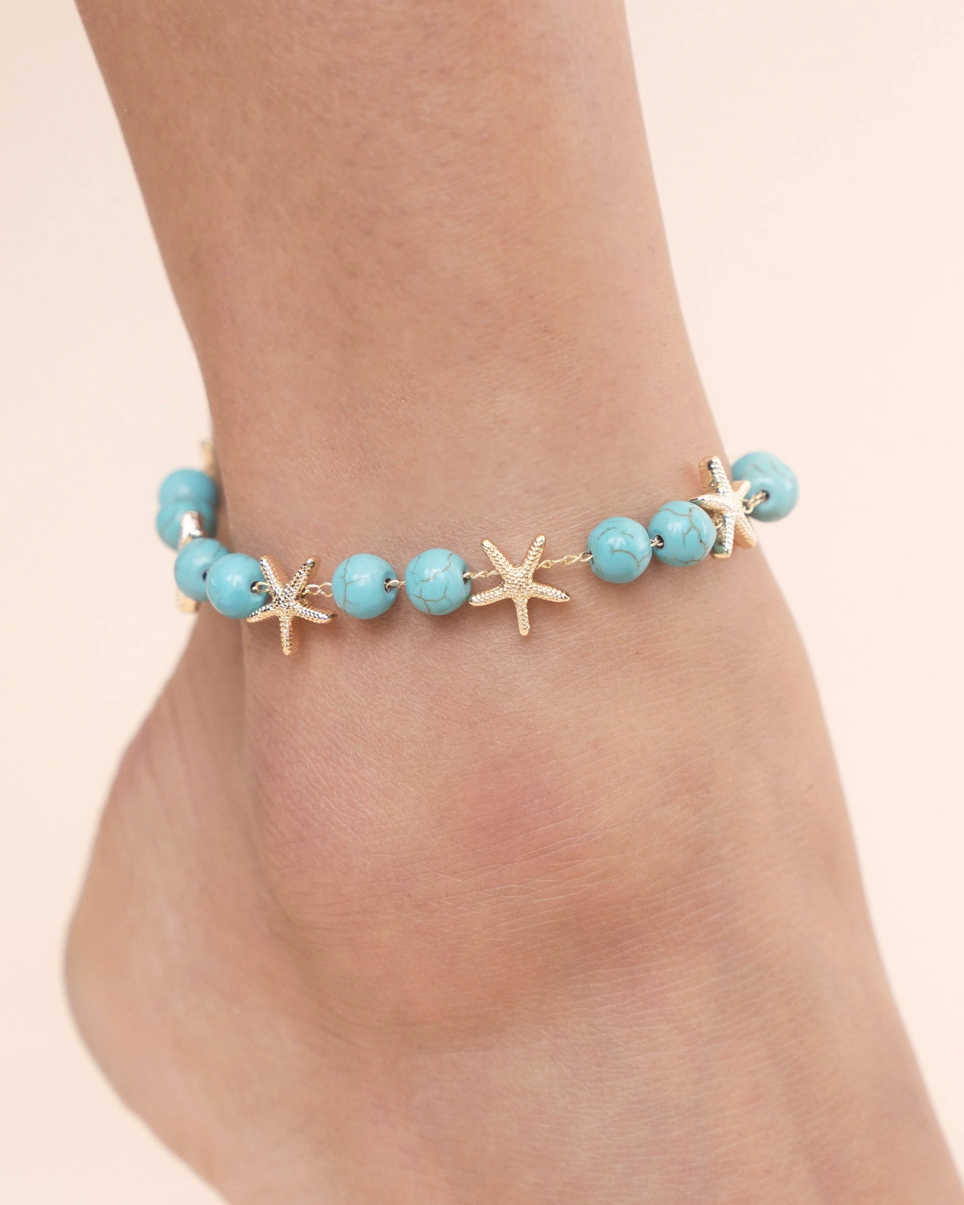 Starfish and Turquoise Beaded Anklet - Image 4