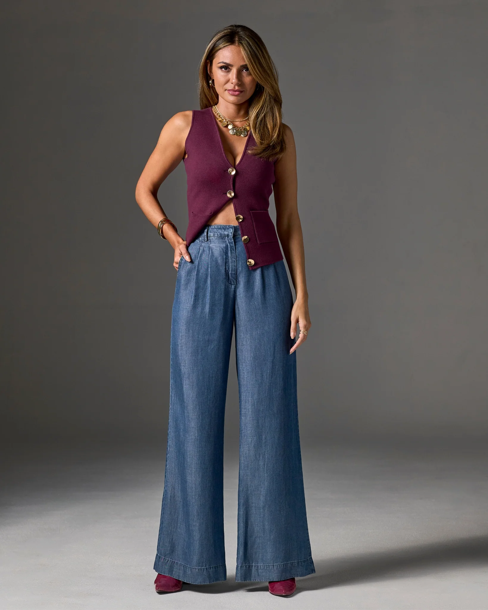 Wide Leg Drapey Denim Pant Deep Blue